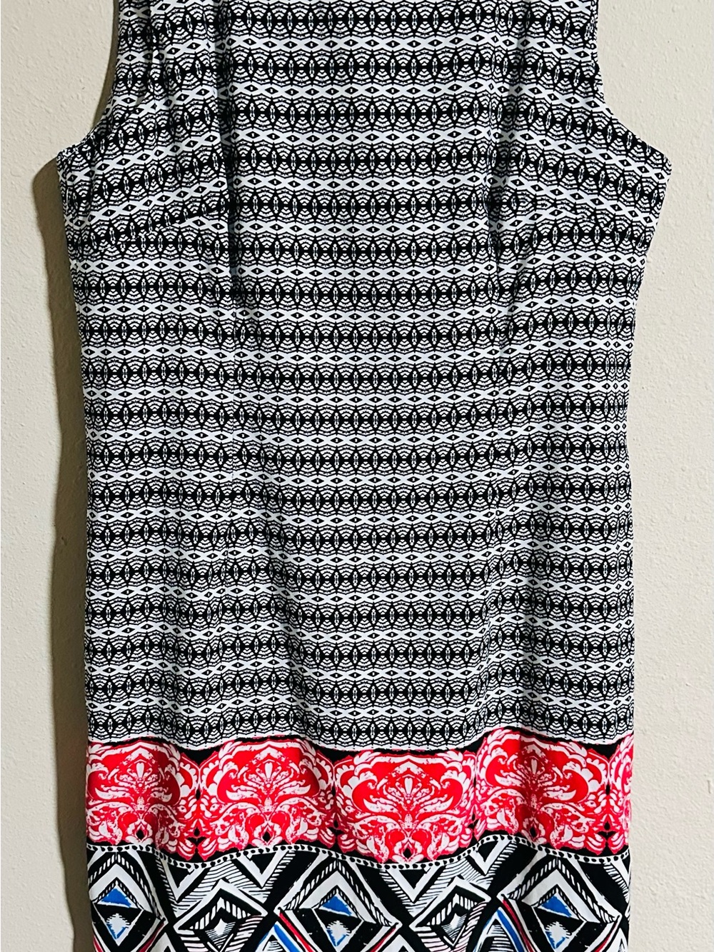 Mario Serrani Black, White & Red Patterned Midi Dress